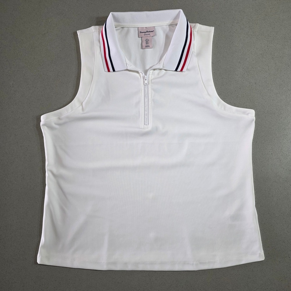 Tommy Bahama Active Womens Large White Quarter Zip Sleeveless Polo Golf Shirt